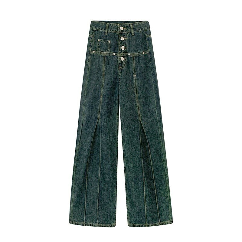 Calça jeans feminina de botão de cintura alta, reta de perna larga, calça cargo vintage casual de rua, jeans Harajuku, Y2K