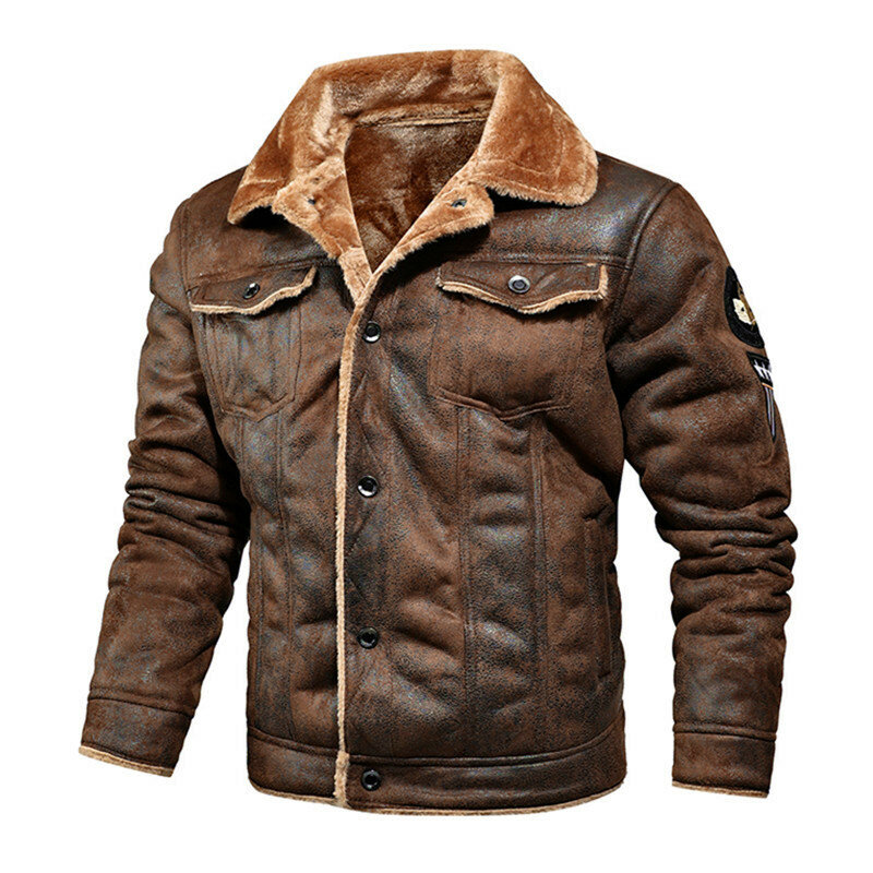 Мужская осенне-зимняя куртка из искусственной кожи, большого размера