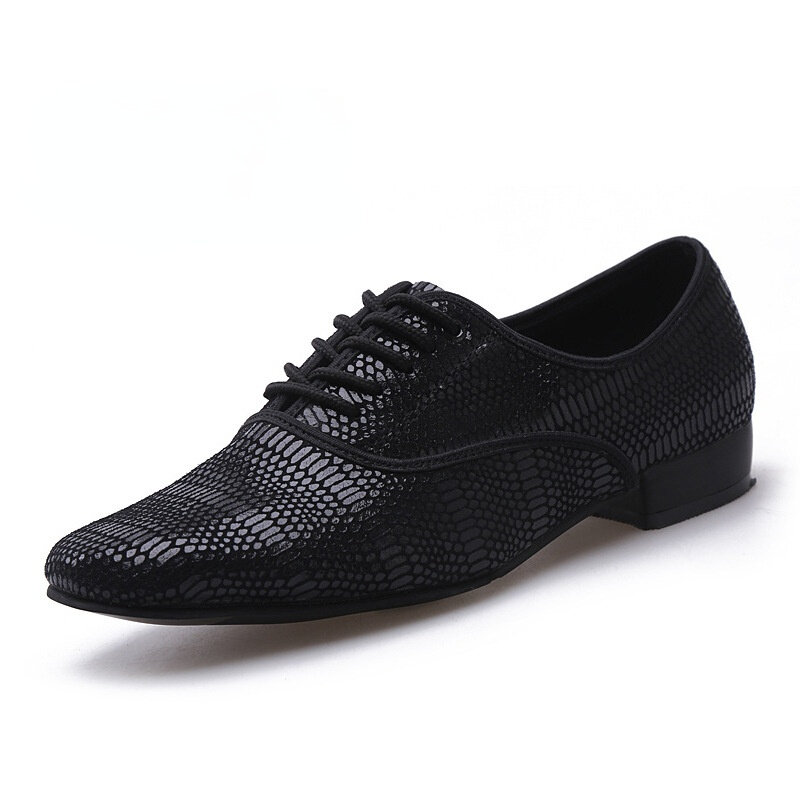 Genuine Leather Men's Modern Dance Shoe Square Adult Suede Soft Soles 3cm Square Heel Dancing Snake Skin Ballroom Shoes