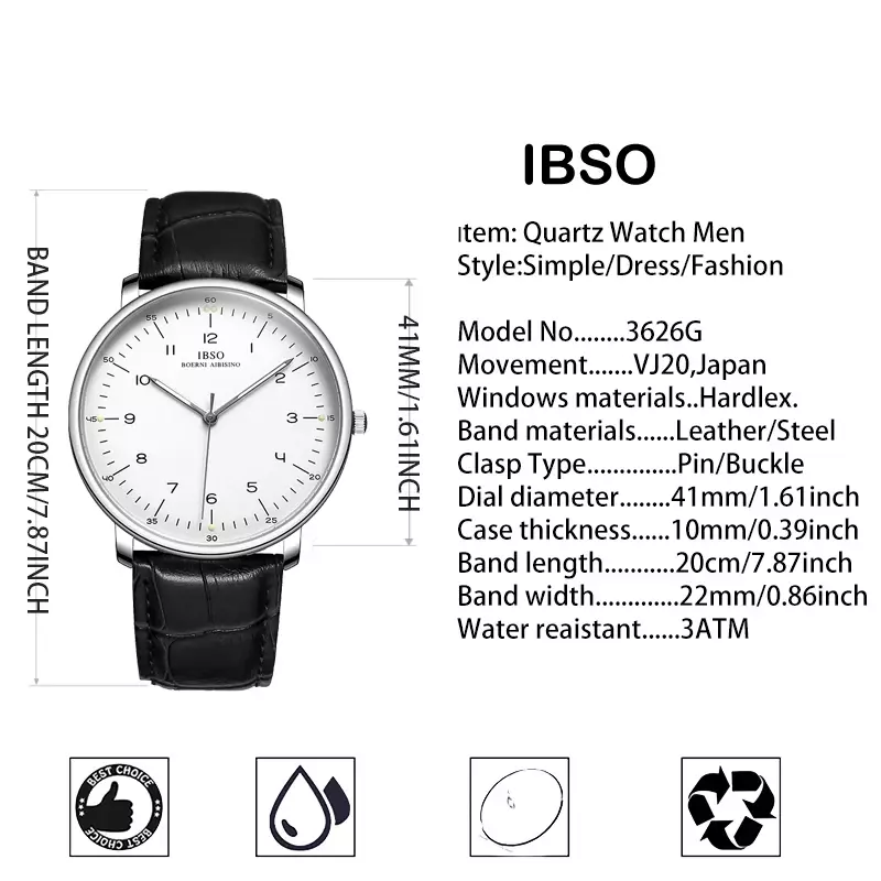 防水高級革ストラップカジュアルデザインポインターハンドクロックメンズトップブランドのビジネスウォッチ大きなダイヤルクォーツ腕時計