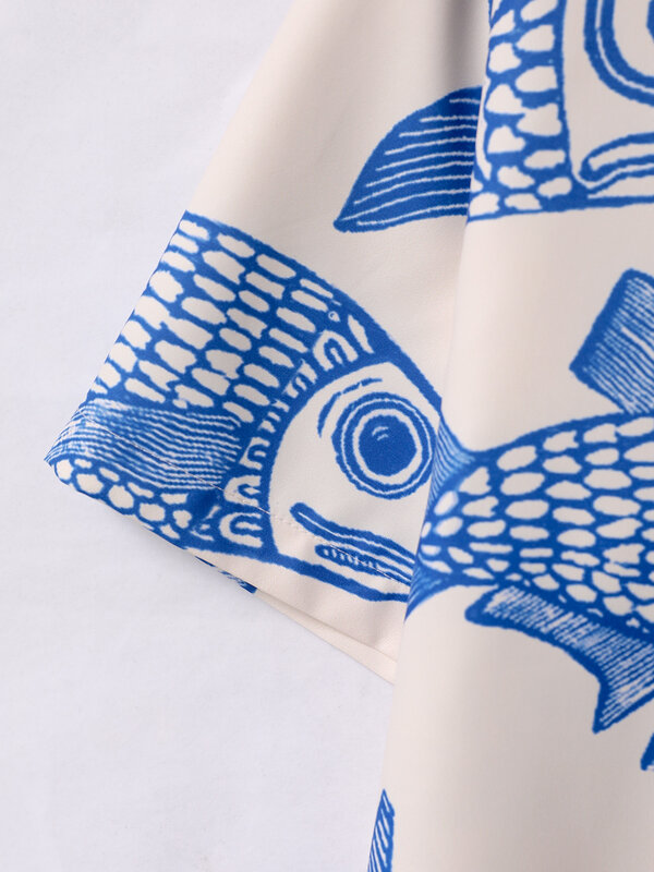 Stile americano oversize 2022 Summer Fried Street Fashion Small Fish Print nuove camicie Casual da uomo personalizzate
