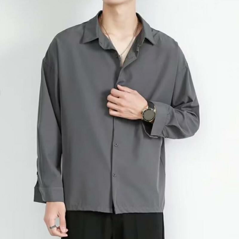 Camicia Casual da uomo elegante camicia estiva da uomo con colletto rovesciato Design monopetto morbido tessuto traspirante per Casual