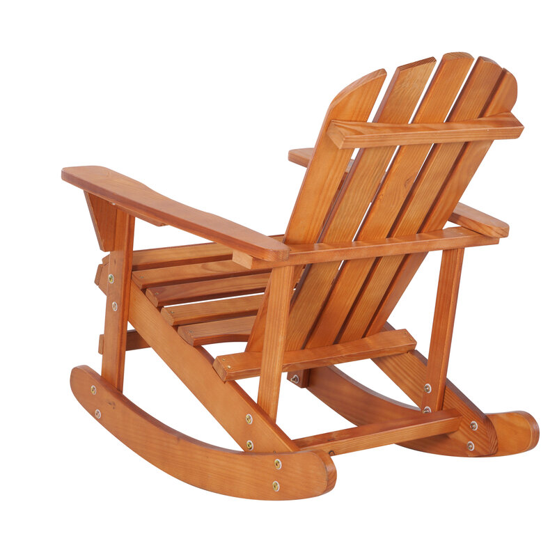 Solid Wood Adirondack Rocking Chair - Walnut Brown Finish, Durable Outdoor Furniture for Patio, Backyard, and Garden