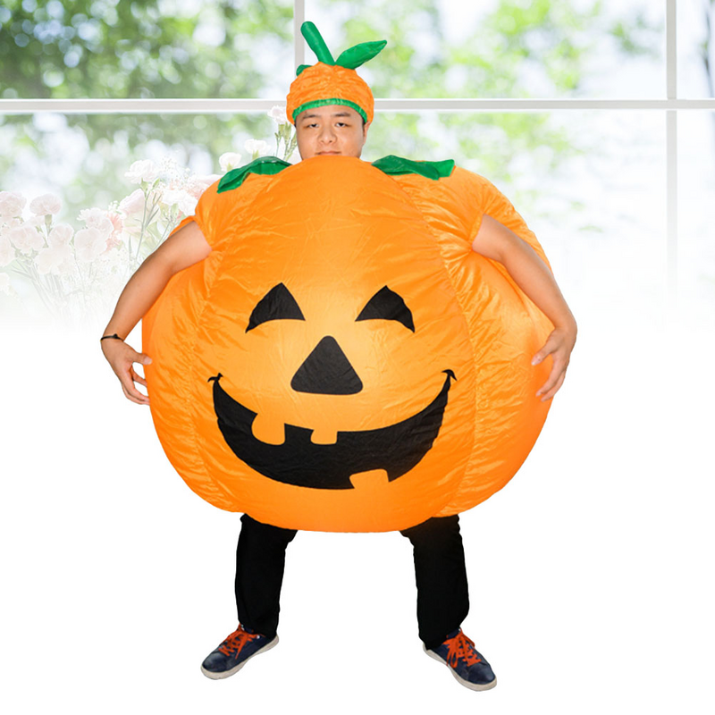 Kostum Fancy Halloween labu tiup dewasa, kostum pakaian pesta untuk penampilan Cosplay Halloween (oranye)