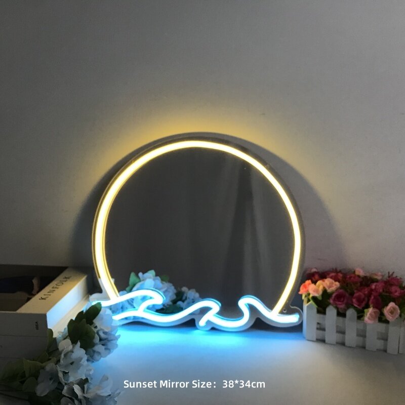 Sunset Rainbow Cloud Light Neon Sign Mirror LED Night Lights for Party Art Wall Decor Home Bedroom Decoration Makeup Lamp USB