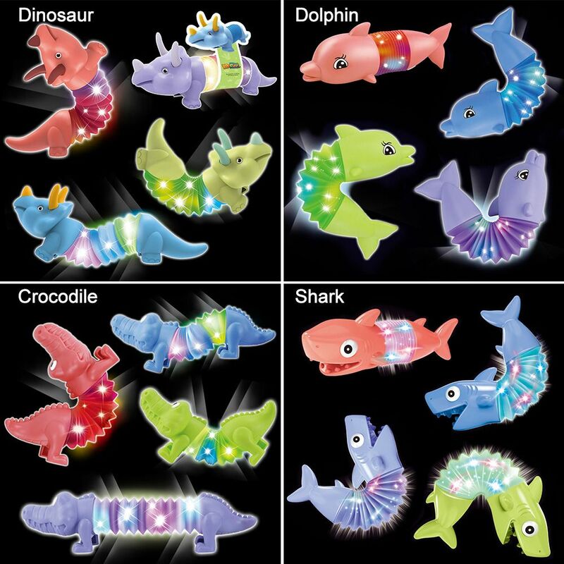 Luminous Sensory Spring Tube Toy Telescopic Pop Tube Toy Changeable Fidget Toy Dinosaur/Dolphins/Crocodiles/Sharks