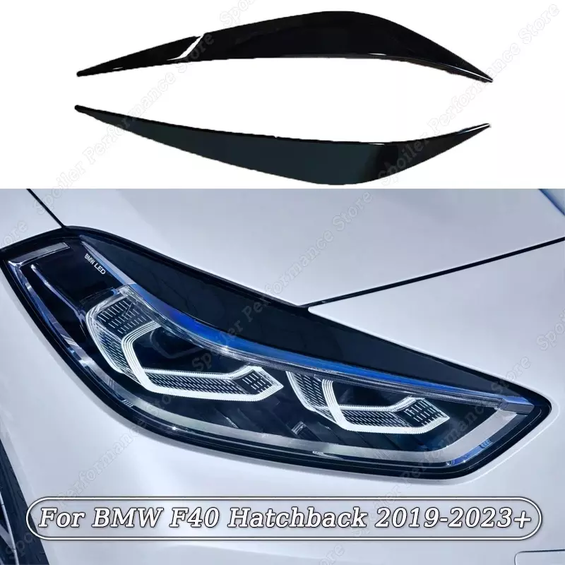 Kit de carrocería de plástico ABS para BMW, faros delanteros con cejas de párpados, color negro brillante, modelos serie 1 F40 Hatchback 2019-2023, 2 piezas