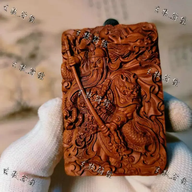 Lightning Strike Jujube Wood God of Wealth Lord Guan Gong Pendant GuanYu Safe Nothing Cards Body Protection Amulet Biżuteria męska