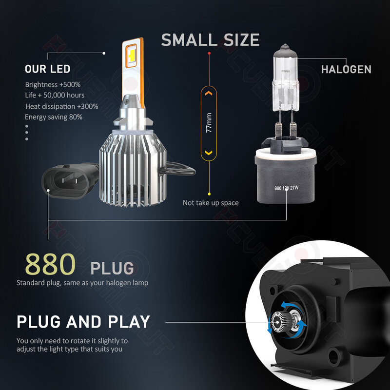 CHUSYYRAY-مصابيح LED فائقة السطوع ، شعاع عالية ومنخفضة ، لمبة الضباب ، U6S-880 ، أبيض ، 6000K ، Minisize ، اكسسوارات السيارات ، 2 قطعة