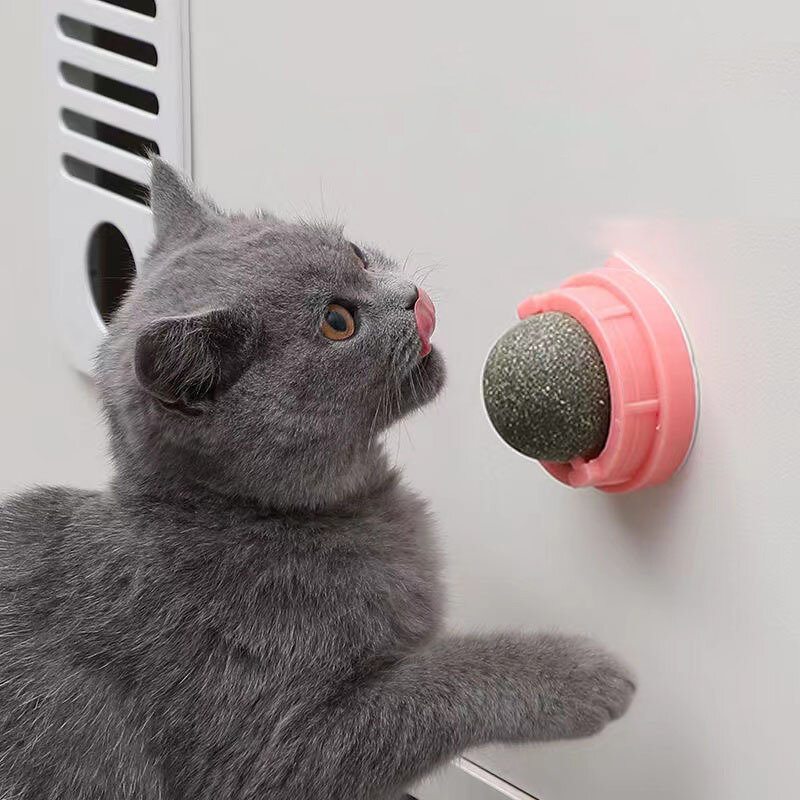 개박하 벽 공 고양이 장난감, 회전식 핥기 자연 개박하 장난감, 치아 청소, 신선한 호흡, 머리 공 제거, 고양이 액세서리