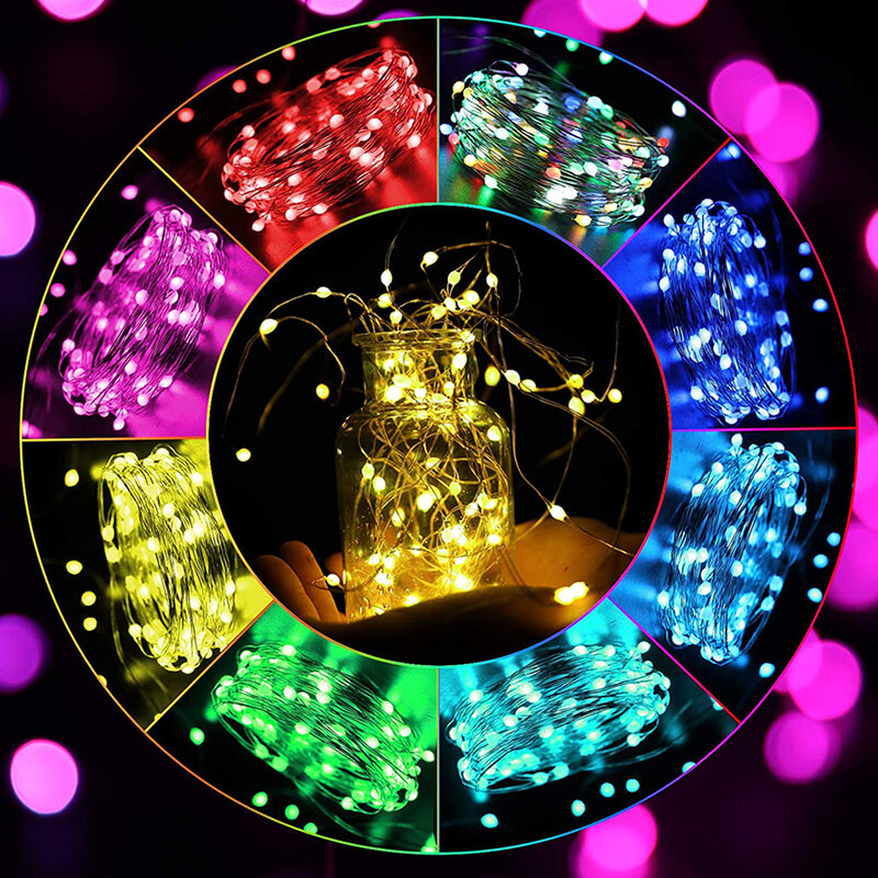 Natal Copper Wire String Lights, Dreamcolor RGB, USB, Bluetooth Música, String Lights, DC 5V, 200LEDs, WS2812B, RGB, Fada