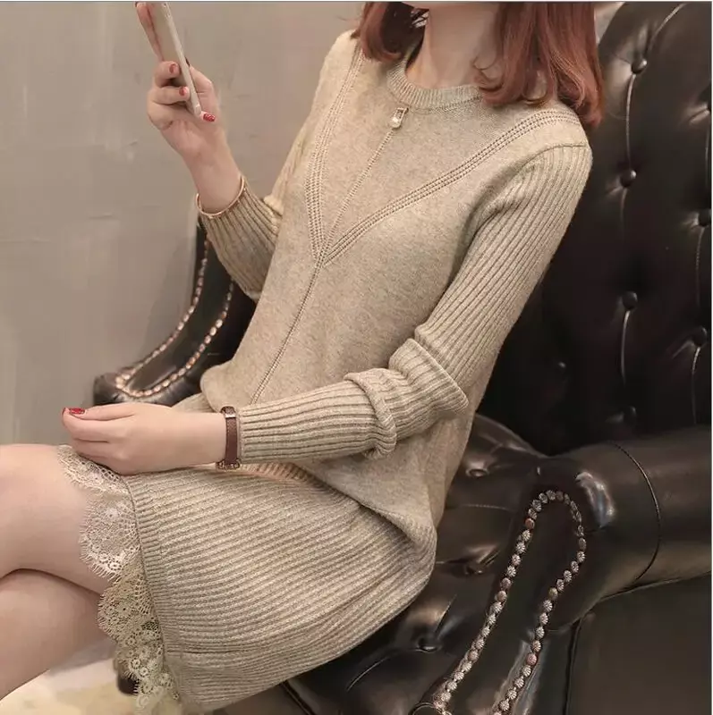 Зимнее платье-свитер NMZM 2023, 4 цвета, Повседневное трикотажное женское платье-свитер в полоску