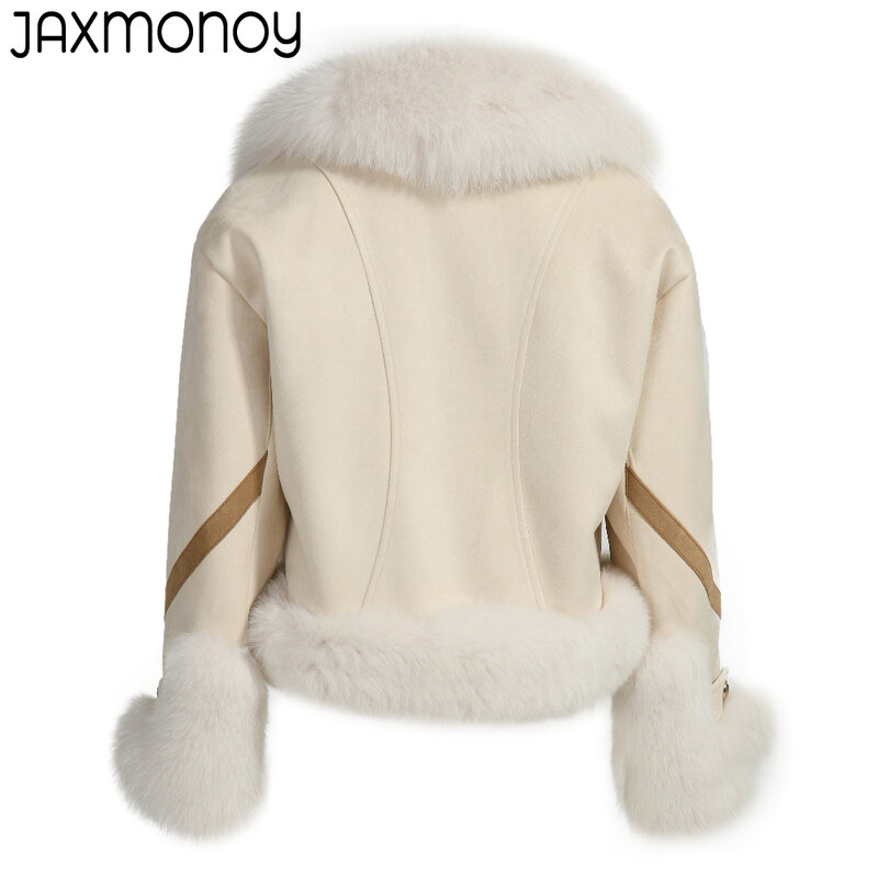 Jaxmonoy Winter Real Fox Fur Coat 2022 New Style Ladies Warm White Duck Down Jacket Fashion Solid Full Sleeves Outerwear Female