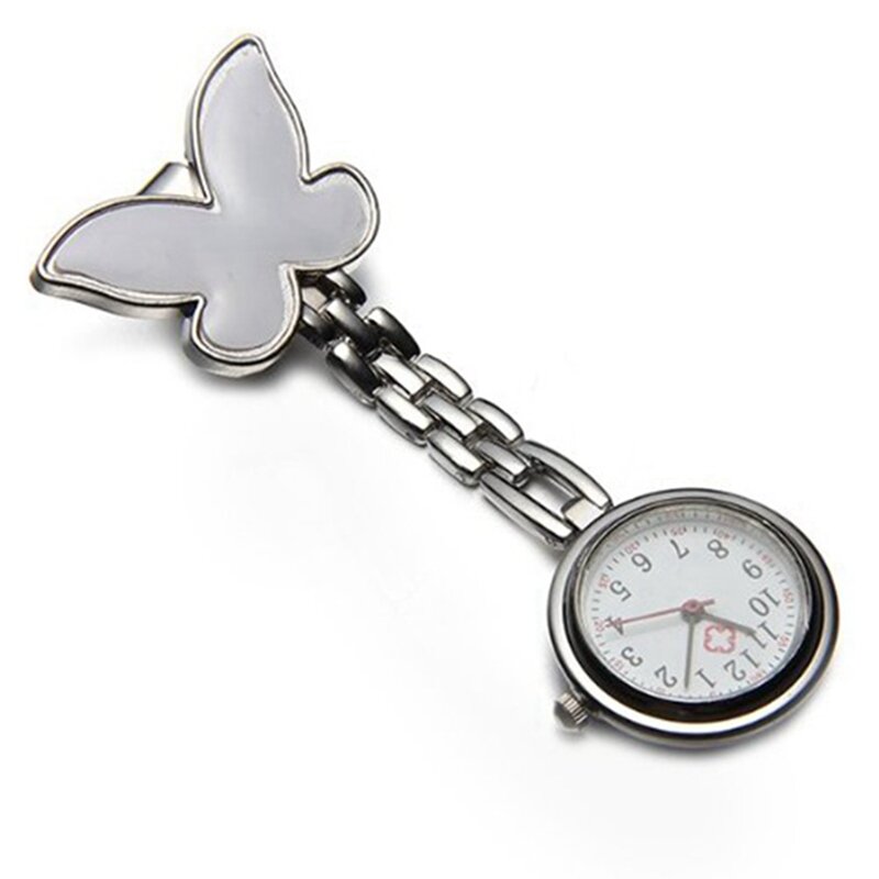 3X Nurses Clock Heart Rate Monitor Pocket Watch Quartz Butterfly Motive White
