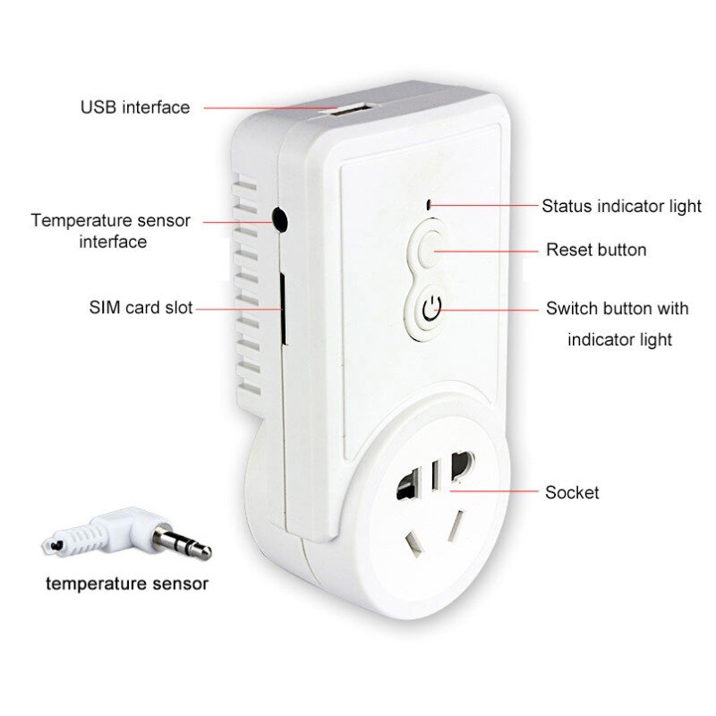Ke Bahasa Inggris Inggris GSM Smart Power Plug soket saklar dinding Outlet dengan Sensor suhu kontrol SMS mendukung USB Output SIM
