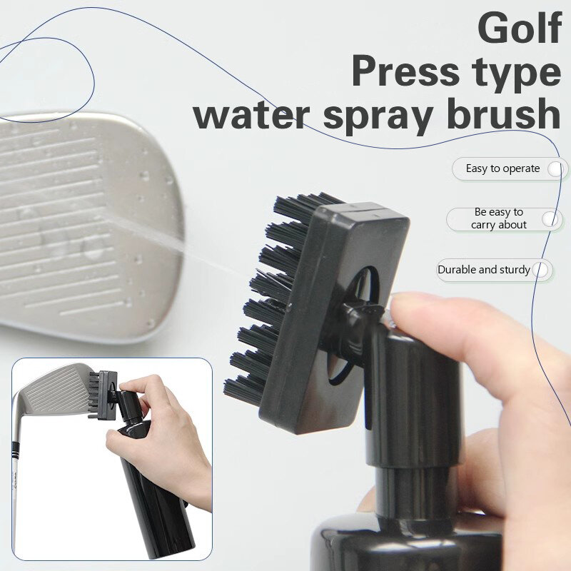 Cepillo de limpieza con pulverizador de agua para palos de Golf, suministros de limpieza con ranura de cabeza, descarga automática de agua, tipo prensa