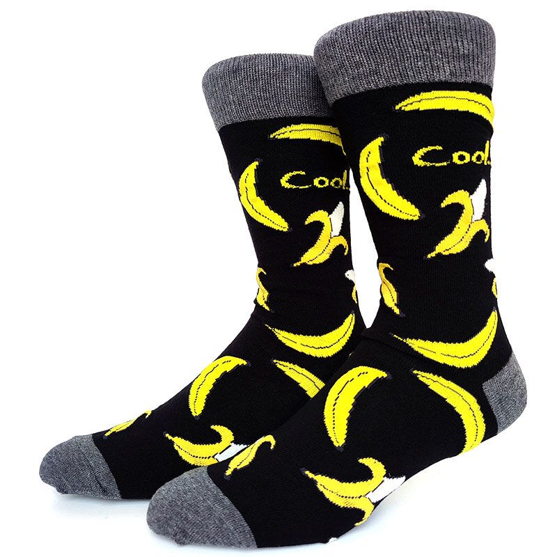 ถุงเท้ายาวลายการ์ตูนสำหรับผู้ชาย, ถุงเท้าลายการ์ตูน58นิ้วถุงเท้ายาวทำจากผ้าฝ้ายผลไม้กล้วยเบียร์แซนวิชแฮมเบอร์เกอร์ซูชิ