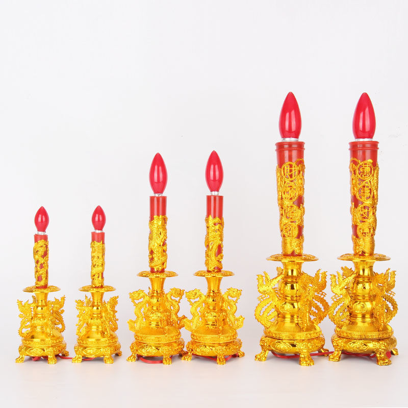 Candle Holders Dragon Phoenix Pattern Strengthening Buddha Image Shrine New Year Electric Candlestick With Light Bulbs