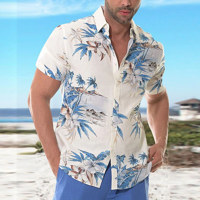 Мужская гавайская рубашка с принтом кокосового дерева, Пляжная модная футболка с коротким рукавом, размеры до 5xl, 2024