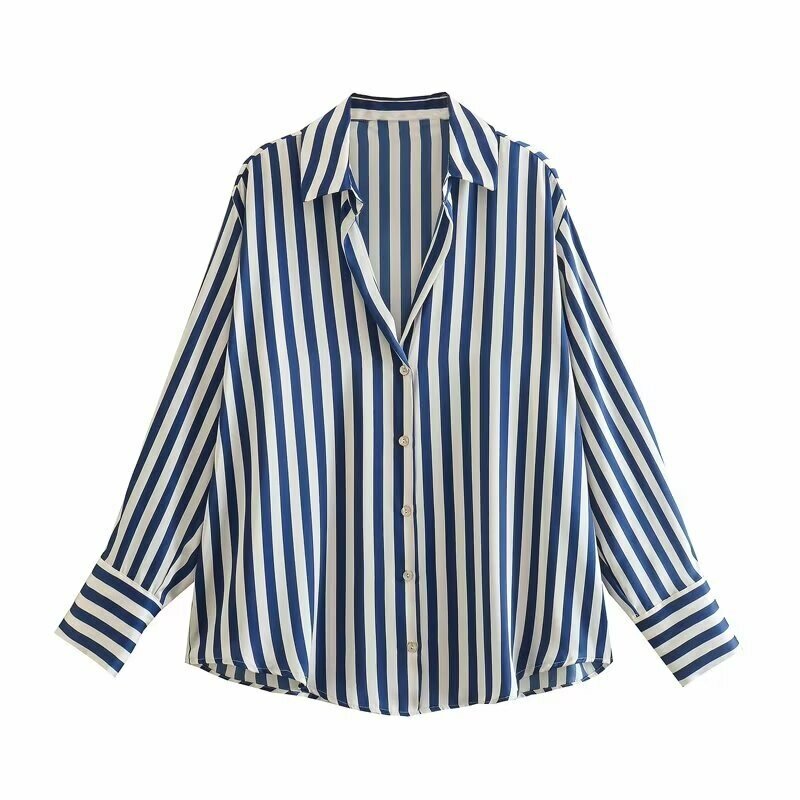 Blusa de satén con botones para mujer, camisa informal de manga larga para trabajo de oficina, cuello en V, Camiseta holgada, ropa Vintage Y2K