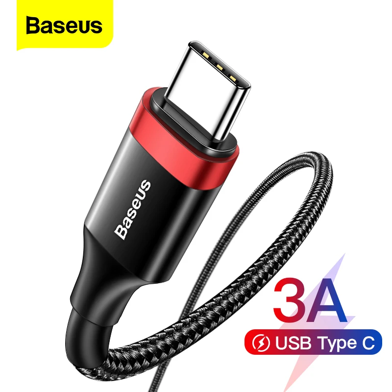 Baseus-Cable USB tipo C de carga rápida, Cable de datos tipo C para Samsung S22, S10, Xiaomi POCO, Huawei, 3m