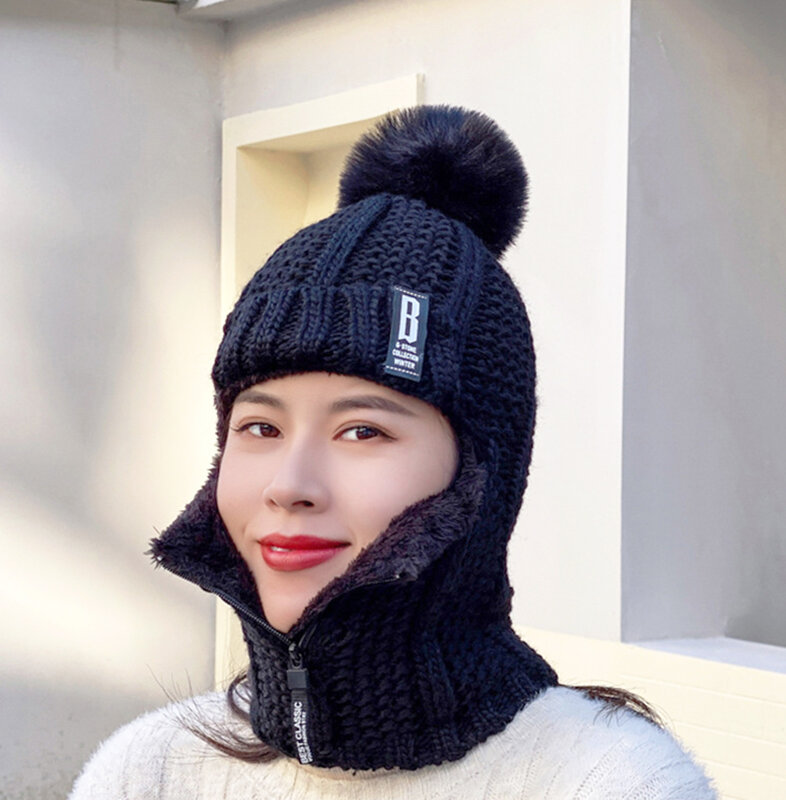 Nuovo cappello invernale lavorato a maglia con cerniera sciarpa per uomo donna Outdoor ciclismo addensare collo caldo protezione per le orecchie lana peluche Pullover Cap