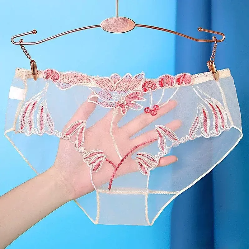 Transparent Sexy Women's Panties Hot Lingerie Flowers Female Underpants Charming Large Underwear