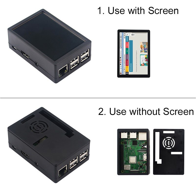Raspberry Pi 3 B + Case, Caixa De Plástico Do ABS, Caixa De Shell, Ventilador De Refrigeração 5V, 3.5 "Touchscreen