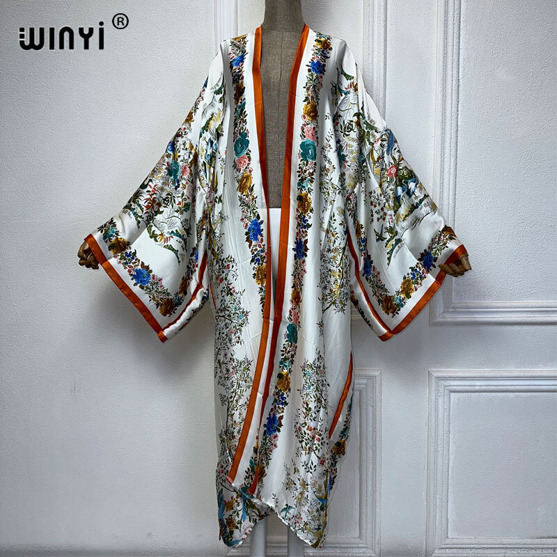 WINYI summer kimono africa print dress beach wear maxi dress Elegant Cardigan Holiday beach outfits for women abaya dubai luxury
