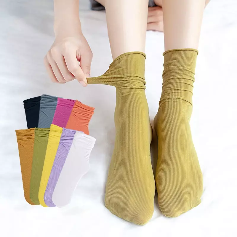 Lose Eis socken Paare Frauen dünn 5 Kalb Rohr Socken Sommer lila Knie Nylon Socken japanische Mode College-Stil einfarbig