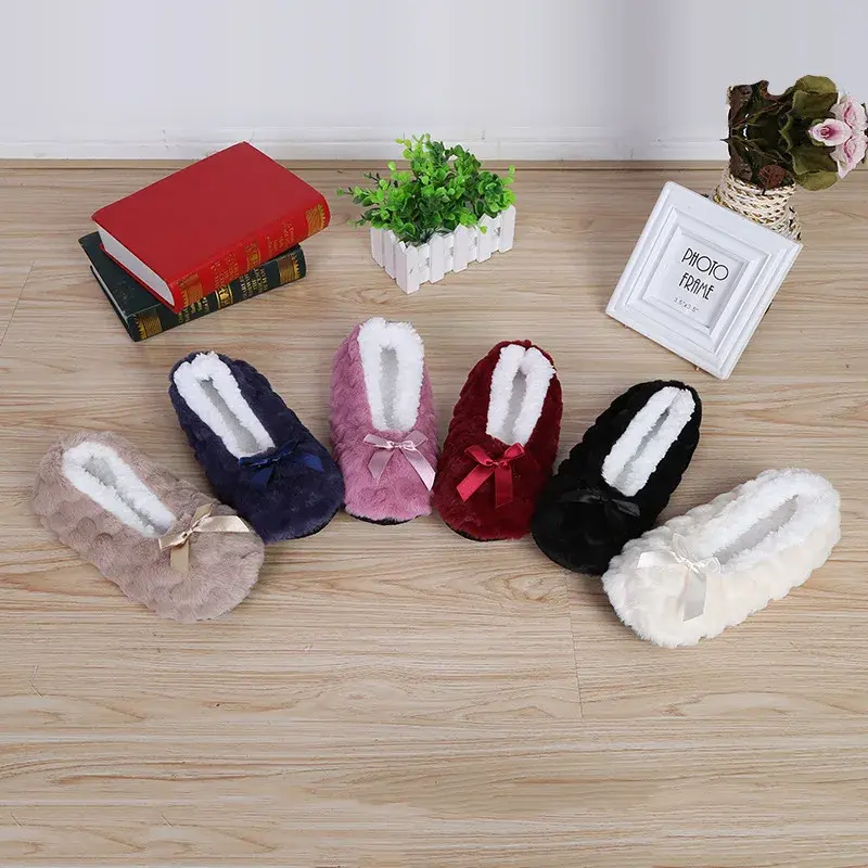 Home House Slipper Womens Winter Warm Plush Thick Heart Love Anti Slip None Grip Soft Cute Funny Indoor Female Fluffy Floor Shoe