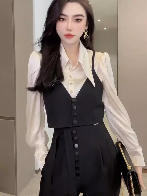 2024 Frühling Frauen elegante 3-teilige Sets Herbst koreanische Mode Hemden weibliche Tops hohe Taille Harem Hose Büro Damen y2k Anzüge