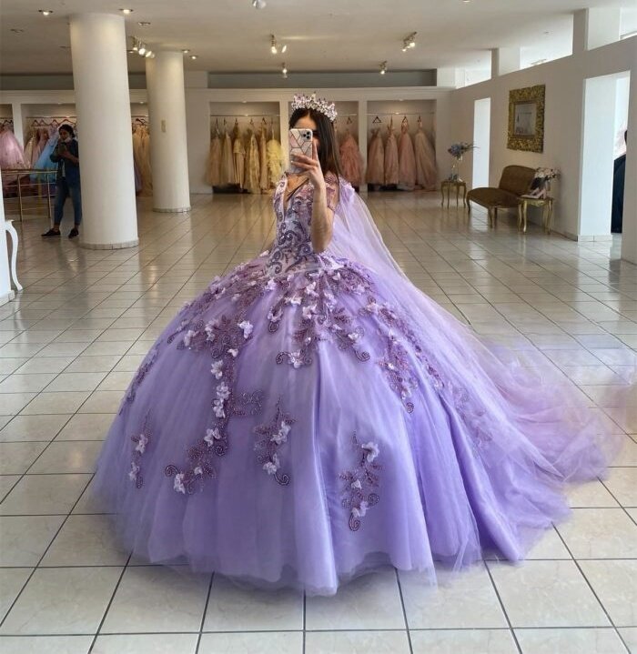 Lilac Princess Quinceanera Dresses Ball Gown Off The Shoulder Tulle Appliques Sweet 16 Dresses 15 Años Mexican