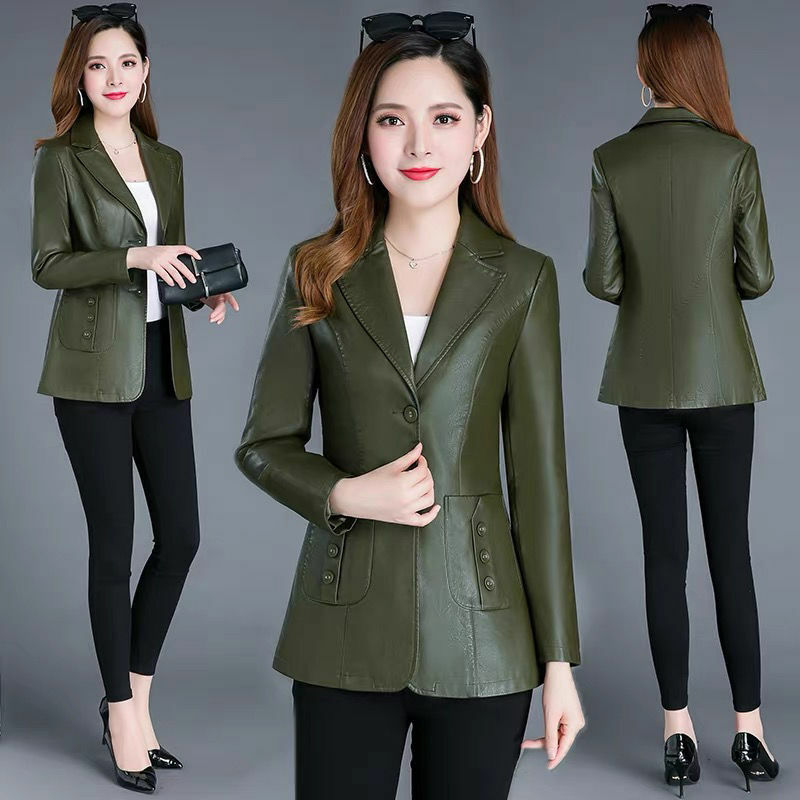 Korean Fashion Female Clothing Office Lady PU Blazer All-Match Women's Leather Jacket Spring 2022 Faux Leather Oversize Coat