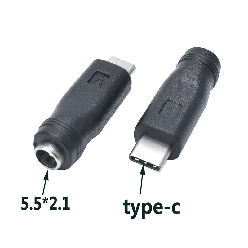Konverter adaptor daya DC 5.5x2.1mm, konverter Jack wanita ke USB Tipe C konektor Male 1 buah