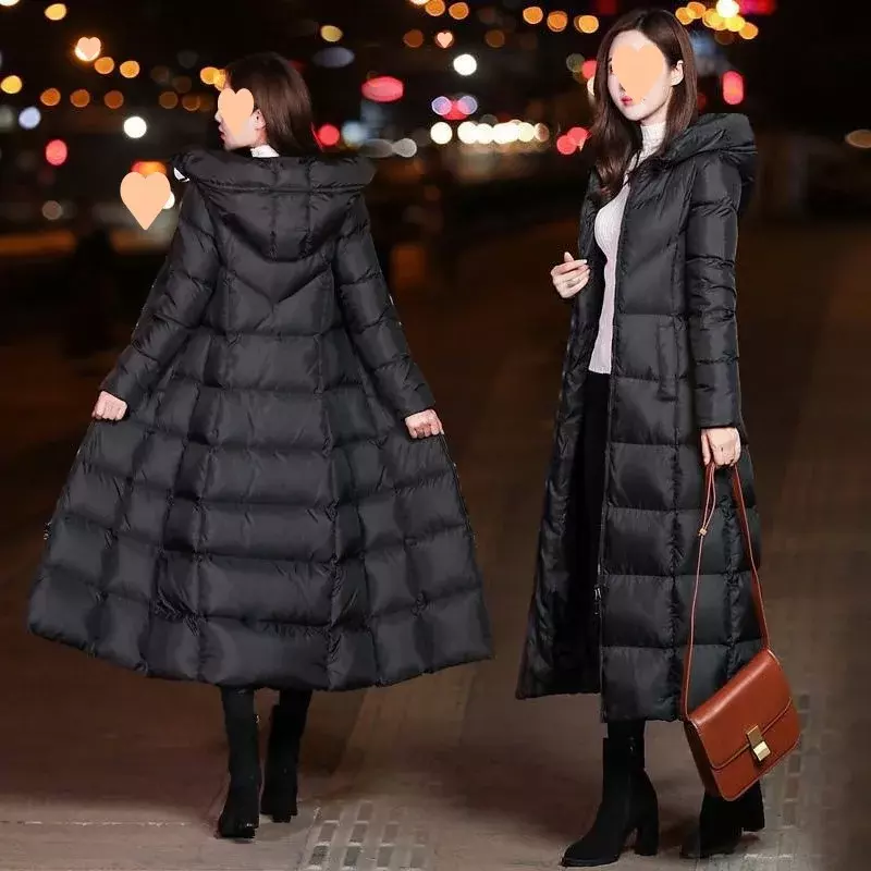 여성용 블랙 롱 퍼퍼 우아한 코트, 2023 빈티지 스트리트웨어, 두껍고 따뜻한 실크 레이디 의류, 캐주얼 파카, 겨울 재킷