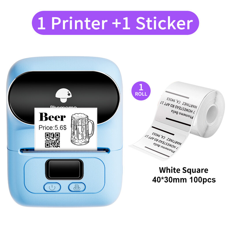Phomemo-M110 Thermal Wireless Label Printer, Etiqueta, Mini Impressora, Código de Barras, Bluetooth Label Maker, Impressoras Price Tag, App Gratuito