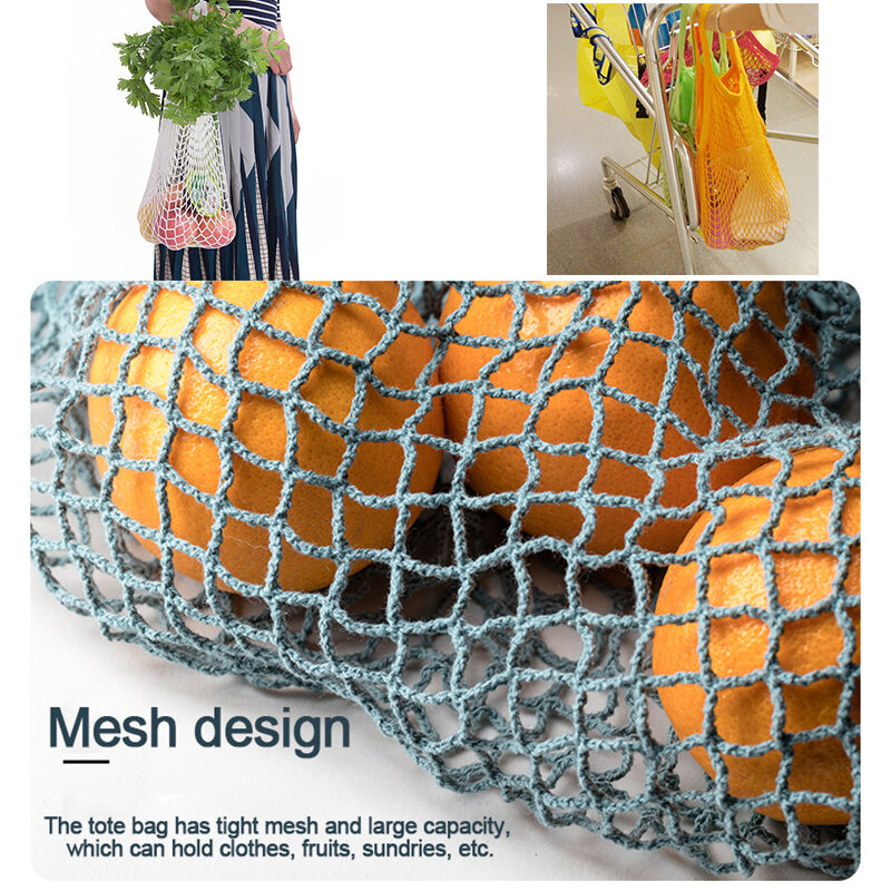 Tas belanja dapat digunakan kembali benang pasar ekologi katun tas Tote jaring tas gantung sayuran buah dapur rumah