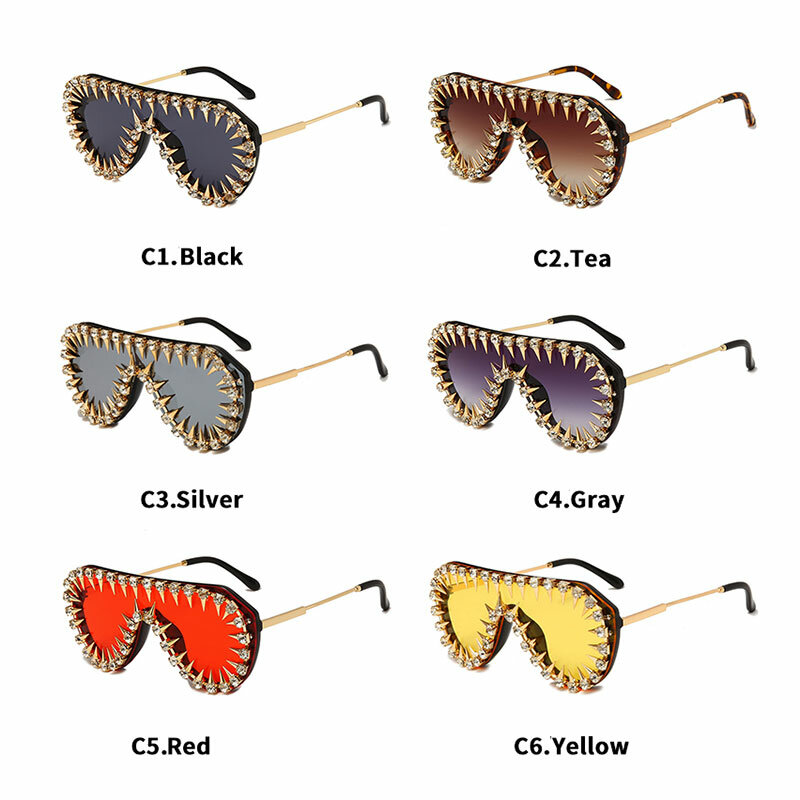 Oversized Rhinestone Studded óculos de sol para homens e mulheres, Punk, Diamond, Hip Hop, One Piece, Luxury Brand