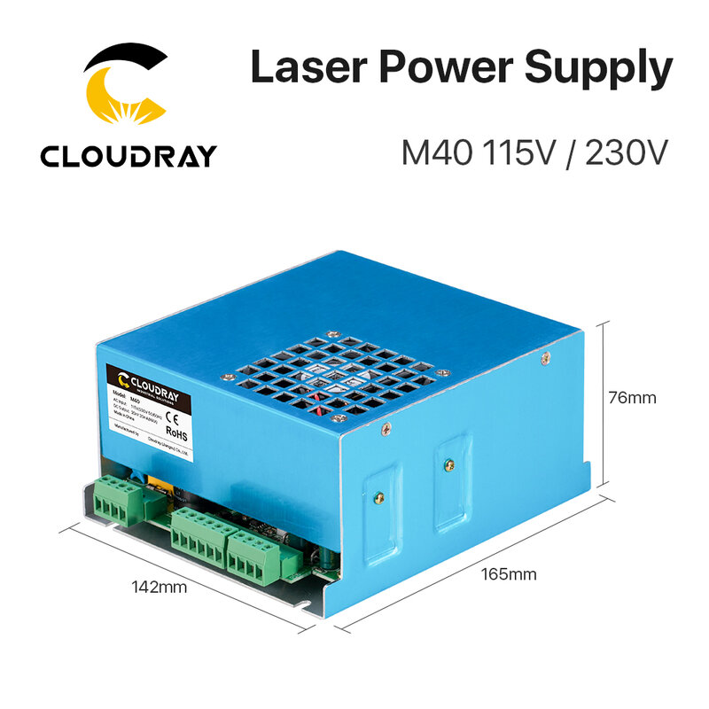 Cloudray catu daya Laser CO2 40W, mesin pemotong pengukir Laser CO2 M40 115V 230V untuk Laser CO2 35-50w