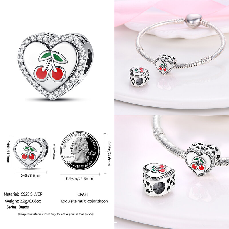 Breloques pendantes en argent 925 pour bracelet Pandora original, fraise, cerise, boutique, collier de perles, bijoux à bricoler soi-même, 600