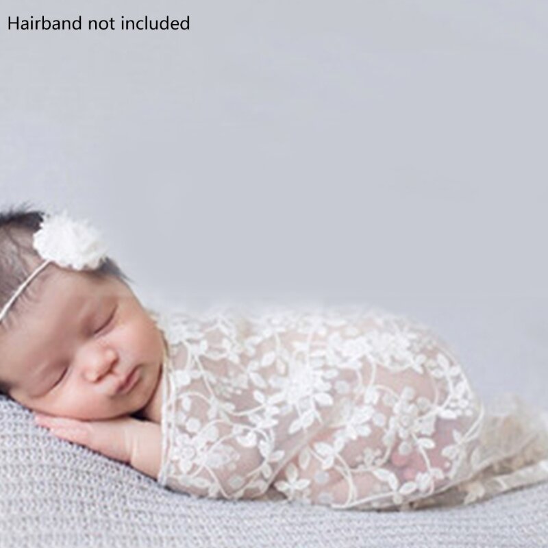 K5DD miękki oddychający noworodek fotografia koc kwiecista koronka tkanina do owijania Studio strzela rekwizyty fotograficzne na