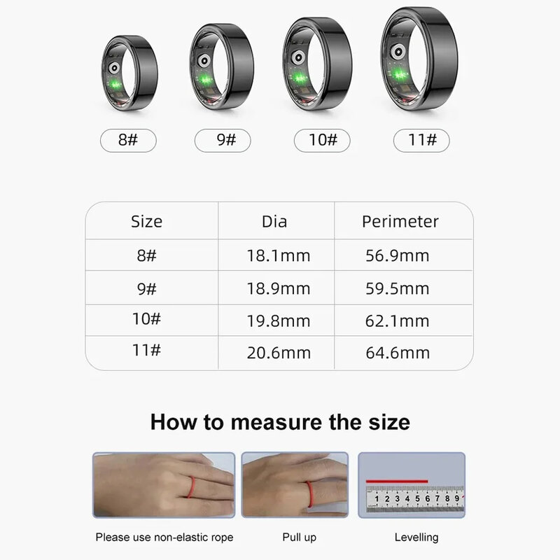R02 Smart Ring Stainless Steel Fashion Exercise Finger Rings Health Monitoring Heart Rate Test 3ATM Waterproof Multi-sport Modes