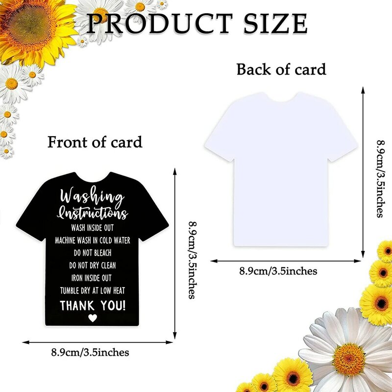 Kartu instruksi cuci kaus, 50 buah buku petunjuk perawatan kartu Label gantung hitam