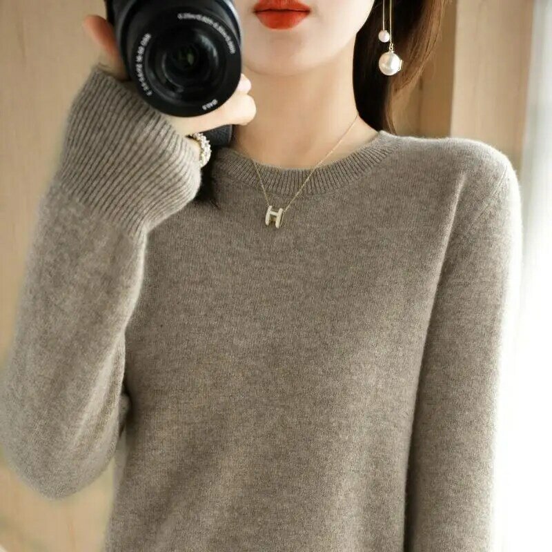 2024 sweter damski sweter z wiosenne jesienne z długim rękawem rękawem z okrągłym dekoltem ciepły zwężane koszule koreański sweter z dzianiny miękkie swetry