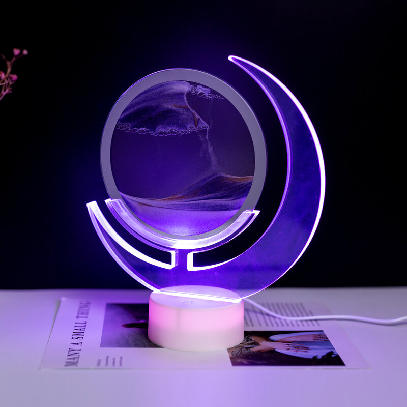 LED Quicksand Night Light with 7 Colors USB 5V Moving Sand Art Table Lamp 3D Sandscape Hourglass Bedsides Lamps Home Decor Gift