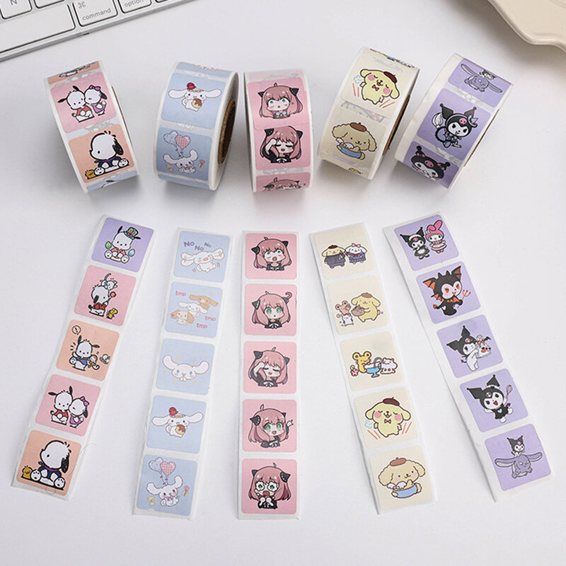 500PCS Cute Kuromi Pochacco My Melody Cartoon Stickers Roll Laptop Scrapbook Phone Diary Kawaii Aesthetic Sticker Decal Kids Toy
