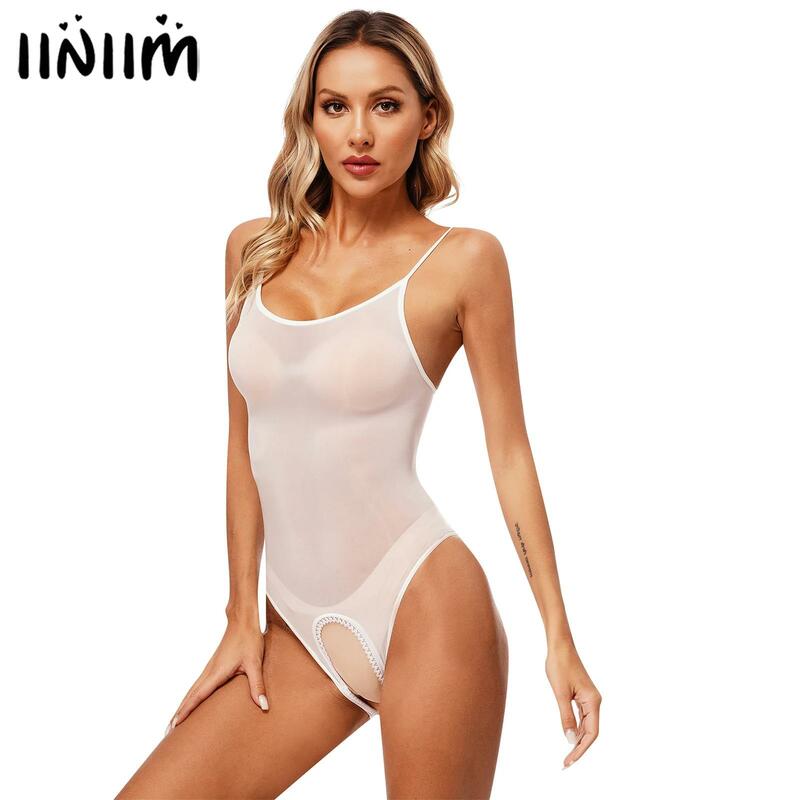 Womens See Through Lingerie Tights Sexy Glossy Sling Open Crotch Erotic Bodysuit Stretchy High Cut Bodycon One Piece Swimsuit
