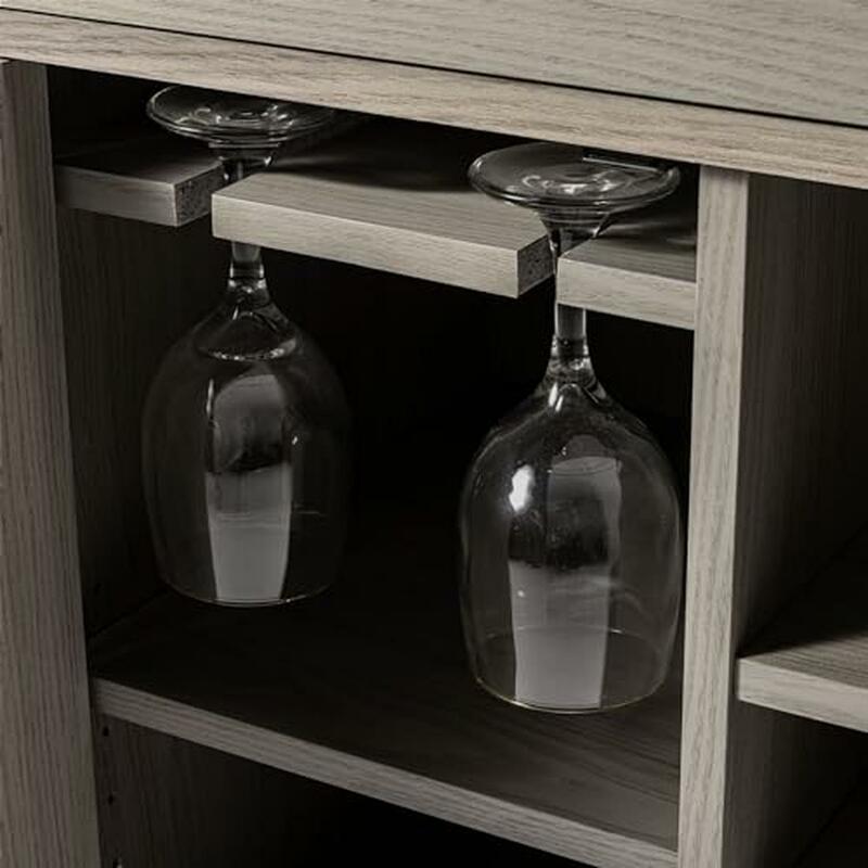 Armário do armazenamento do aparador com cremalheira do vinho, revestimento cinzento, projeto escandinavo