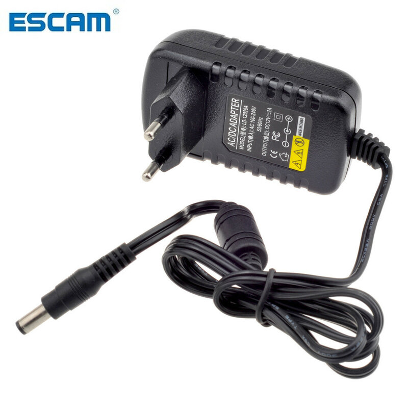 ESCAM 12 فولت 2A التيار المتناوب 100 فولت-240 فولت محول تيار مستمر 12 فولت 2A 2000mA امدادات الطاقة الاتحاد الأوروبي المملكة المتحدة الاتحاد الافريقي الولايات المتحدة التوصيل 5.5 مللي متر x 2.1 مللي متر لكاميرا CCTV IP